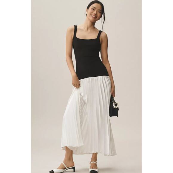 NWT Delfi Collective Caroline Pleated Colorblock Maxi Dress Black Women's Medium - Picture 1 of 8